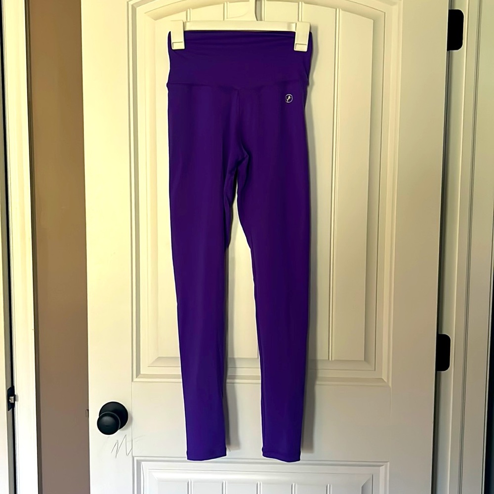 Purple ABS2B workout pants with scrunched back seam